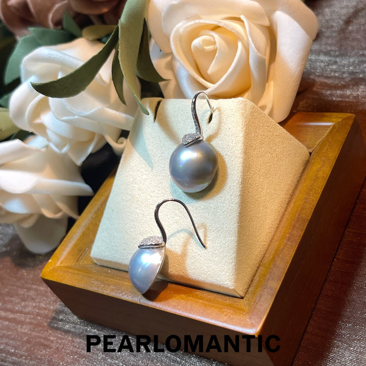 [Qixi Festival] S925 Silver & Mabe Pearl 14-15mm Silver Blue High-Heel Earrings