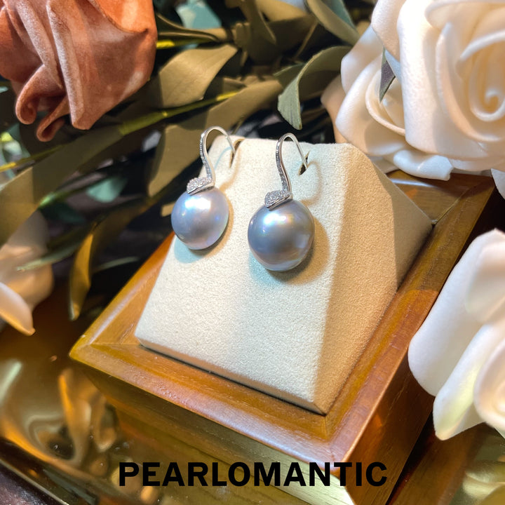 [Qixi Festival] S925 Silver & Mabe Pearl 14-15mm Silver Blue High-Heel Earrings