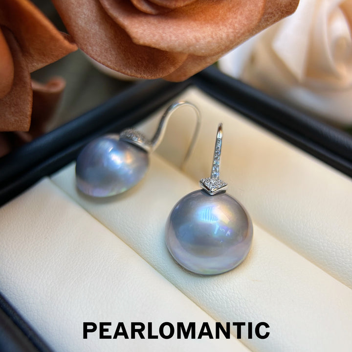 [Qixi Festival] S925 Silver & Mabe Pearl 14-15mm Silver Blue High-Heel Earrings