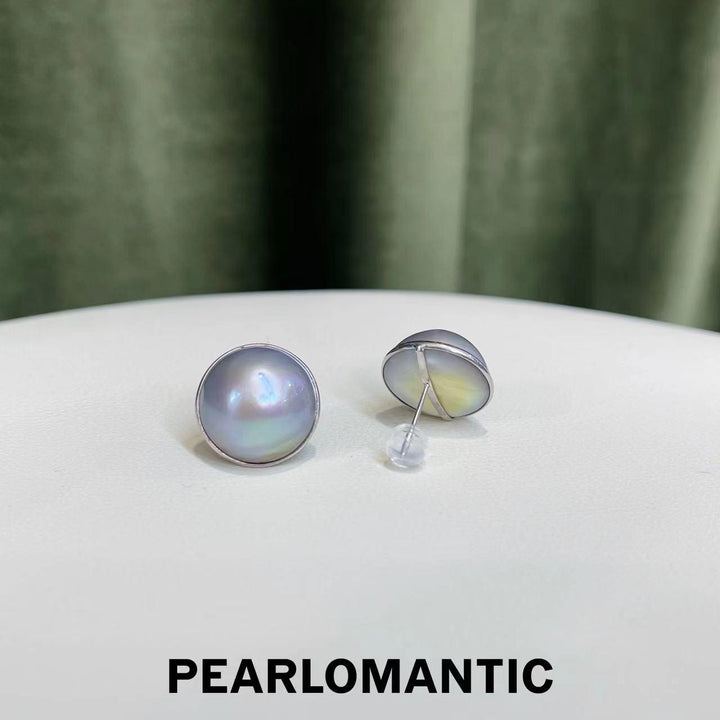 [Group-Buying] Japanese Mabe Pearl 15-16mm Top Level Platinum Grey Earring w/ 18k White Gold