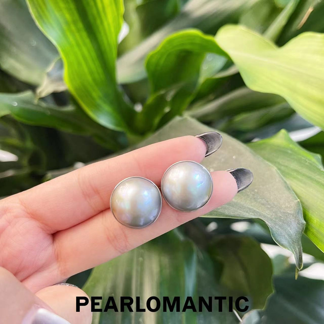 [Group-Buying] Japanese Mabe Pearl 15-16mm Top Level Platinum Grey Earring w/ 18k White Gold