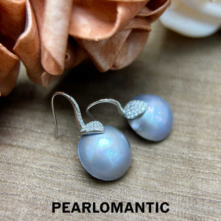 [Qixi Festival] S925 Silver & Mabe Pearl 14-15mm Silver Blue High-Heel Earrings