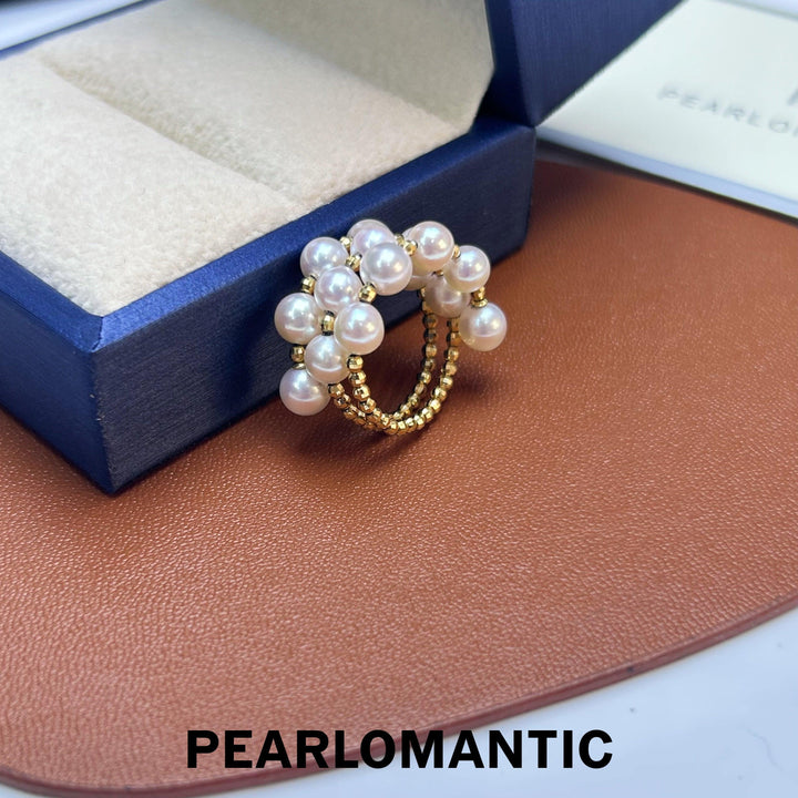 [Fine Jewelry] Akoya 5-5.5mm Pearl Three Layer Ring Size Adjustable w/ 18k Gold