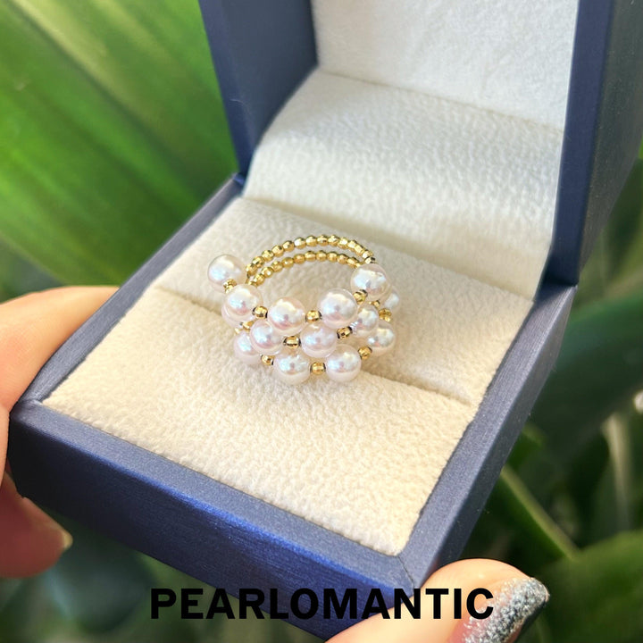 [Fine Jewelry] Akoya 5-5.5mm Pearl Three Layer Ring Size Adjustable w/ 18k Gold