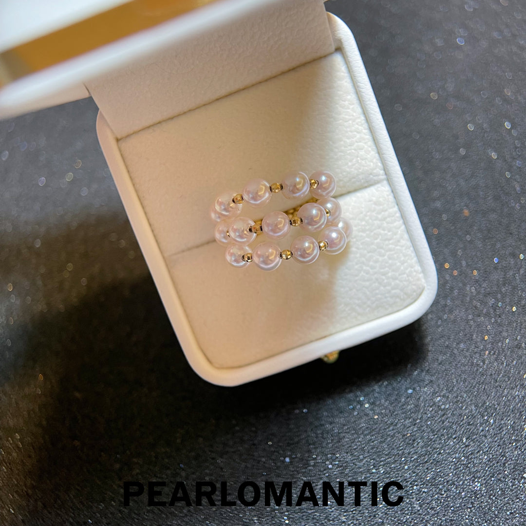 [Fine Jewelry] Akoya 5-5.5mm Pearl Three Layer Ring Size Adjustable w/ 18k Gold