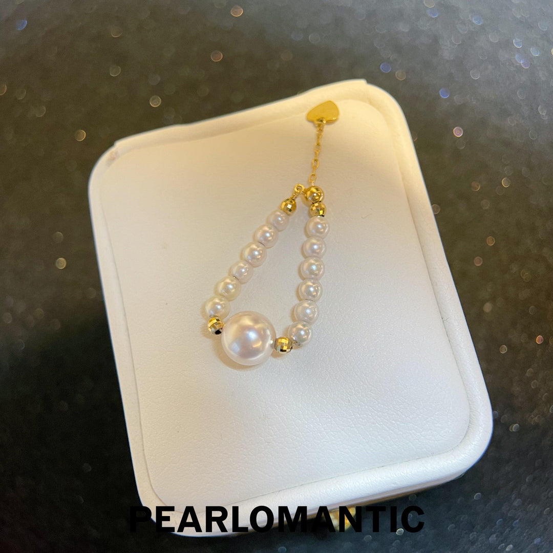 [Fine Jewelry] Akoya 3-4mm +7-8mm Pearl Adjustable Ring w/ 18k Gold