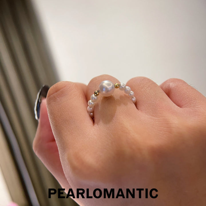 [Fine Jewelry] Akoya 3-4mm +7-8mm Pearl Adjustable Ring w/ 18k Gold
