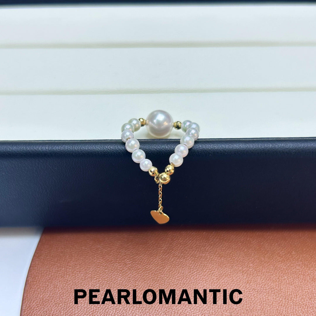 [Fine Jewelry] Akoya 3-4mm +7-8mm Pearl Adjustable Ring w/ 18k Gold