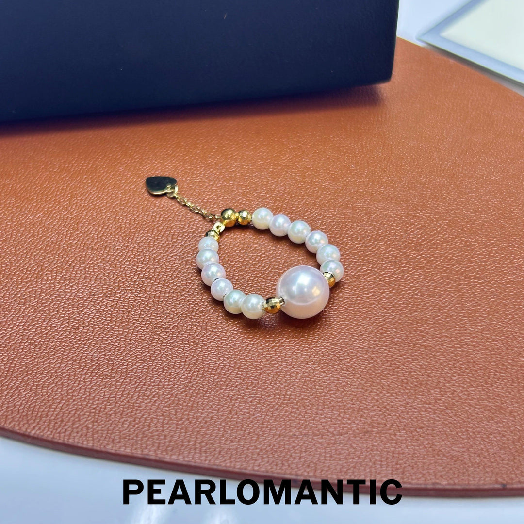 [Fine Jewelry] Akoya 3-4mm +7-8mm Pearl Adjustable Ring w/ 18k Gold