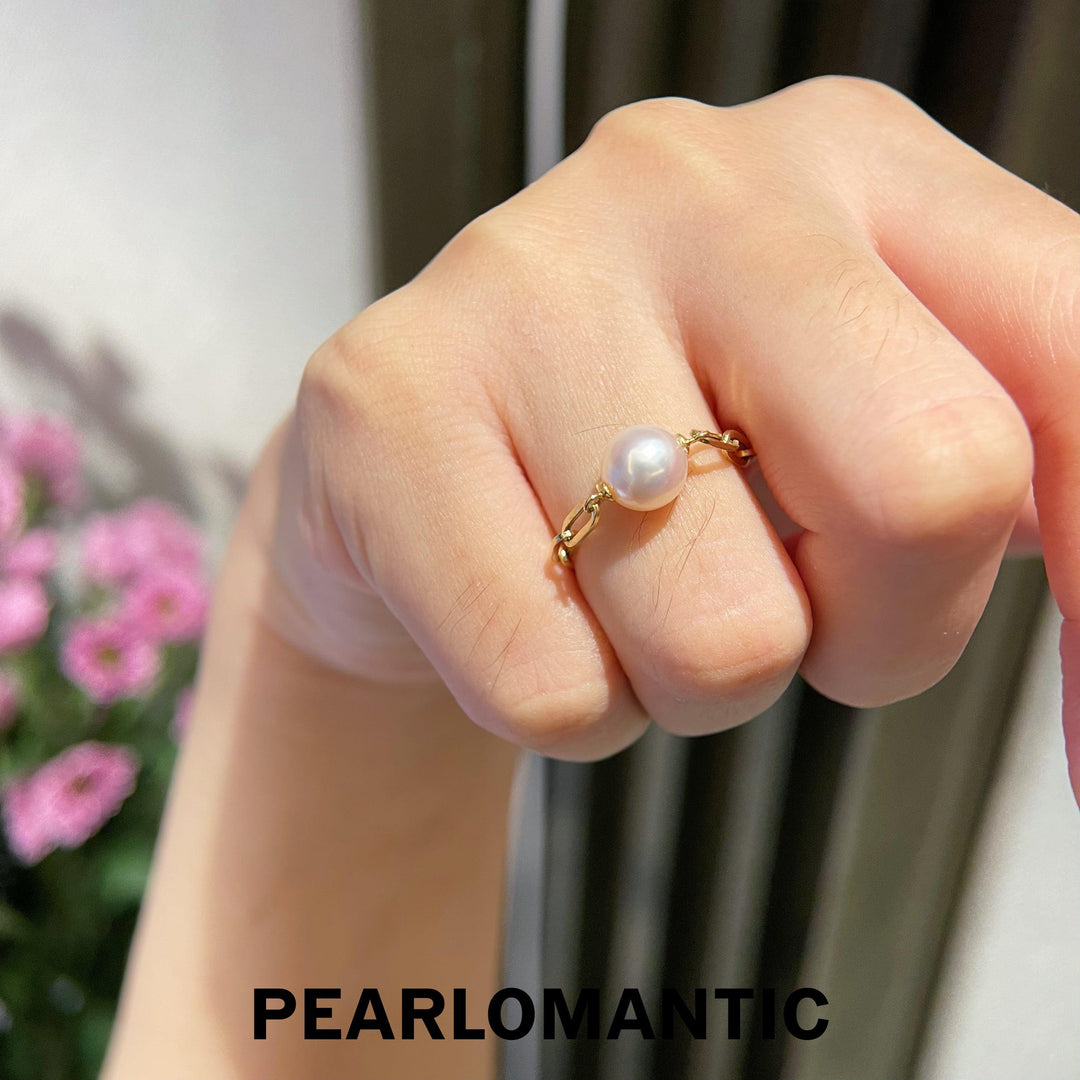 [Fine Jewelry] Akoya Hanadama 7-7.5mm Pearl Chain Style Ring Size 6 w/ 18k Gold