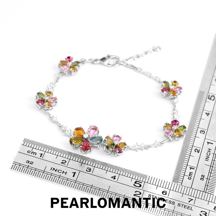 [Designer’s Choice] Rainbow Bloom Natural Tourmaline Flower Bracelet S925