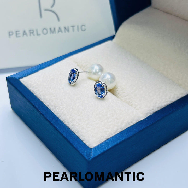 [Fine Jewelry] Akoya 7-7.5mm Pearl Tanzanite Earring Stud w/ 18k White Gold