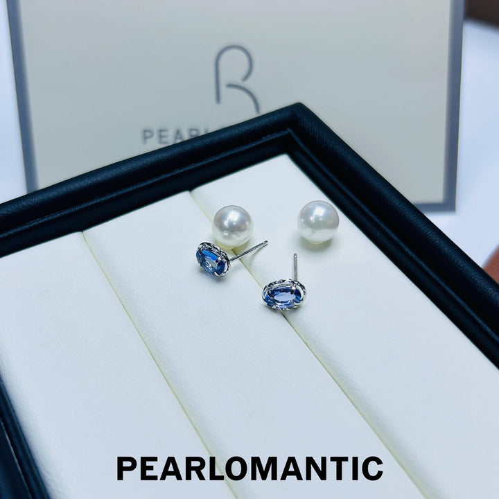 [Fine Jewelry] Akoya 7-7.5mm Pearl Tanzanite Earring Stud w/ 18k White Gold