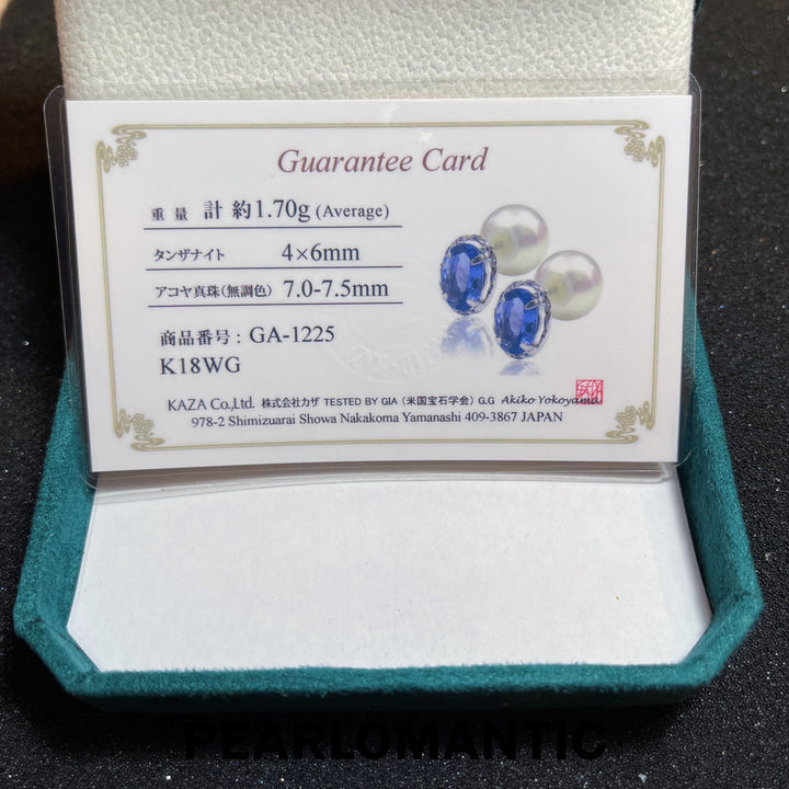 [Fine Jewelry] Akoya 7-7.5mm Pearl Tanzanite Earring Stud w/ 18k White Gold
