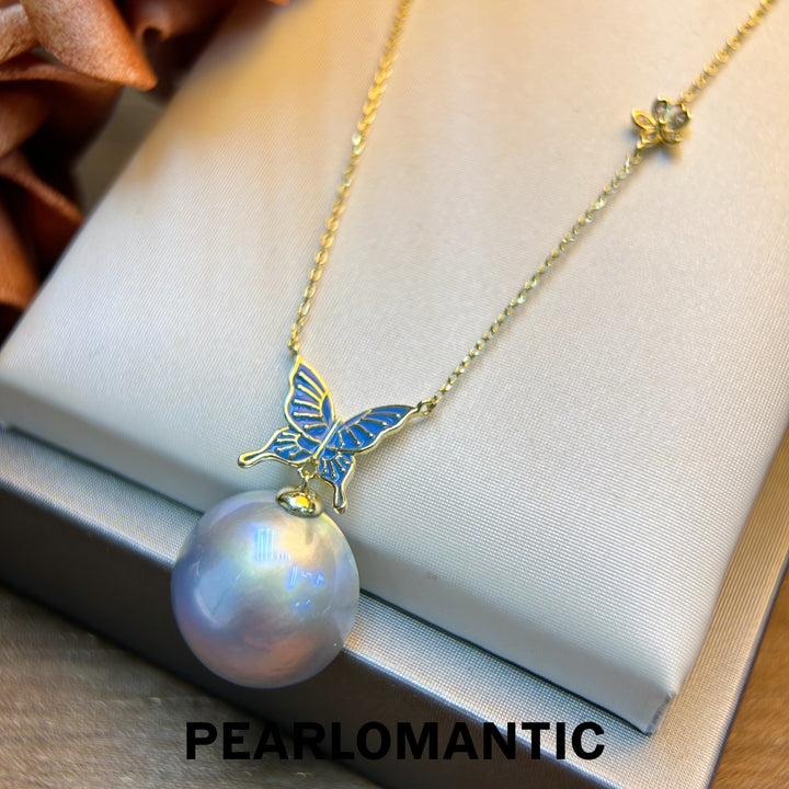 [Qixi Festival] S925 Silver & Mabe Pearl 14-15mm Silver Blue Butterfly Pendants