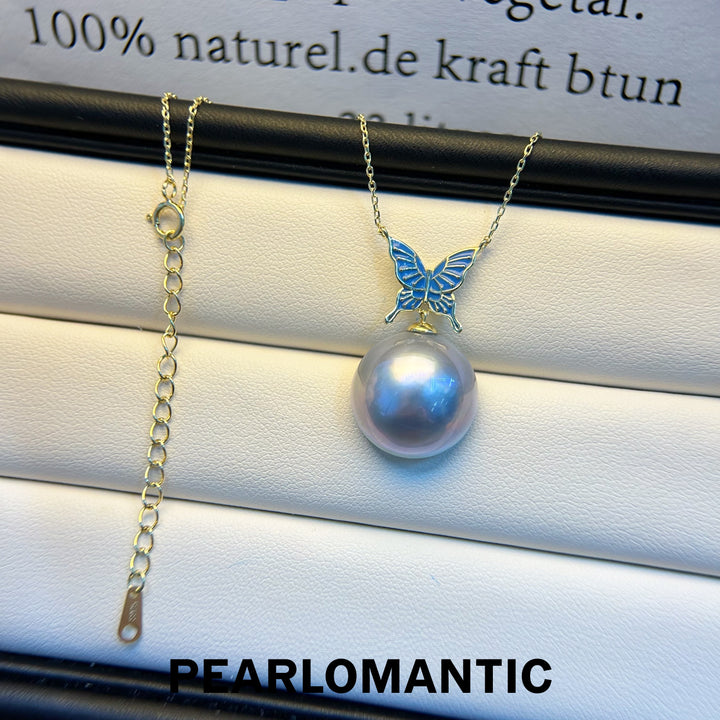 [Qixi Festival] S925 Silver & Mabe Pearl 14-15mm Silver Blue Butterfly Pendants