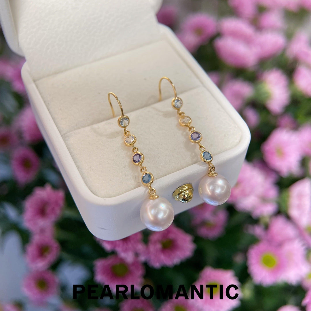 [Fine Jewelry] Akoya 8.5-9mm Pearl Colored Sapphire Cascade Pearl Earrings w/ 18k Gold
