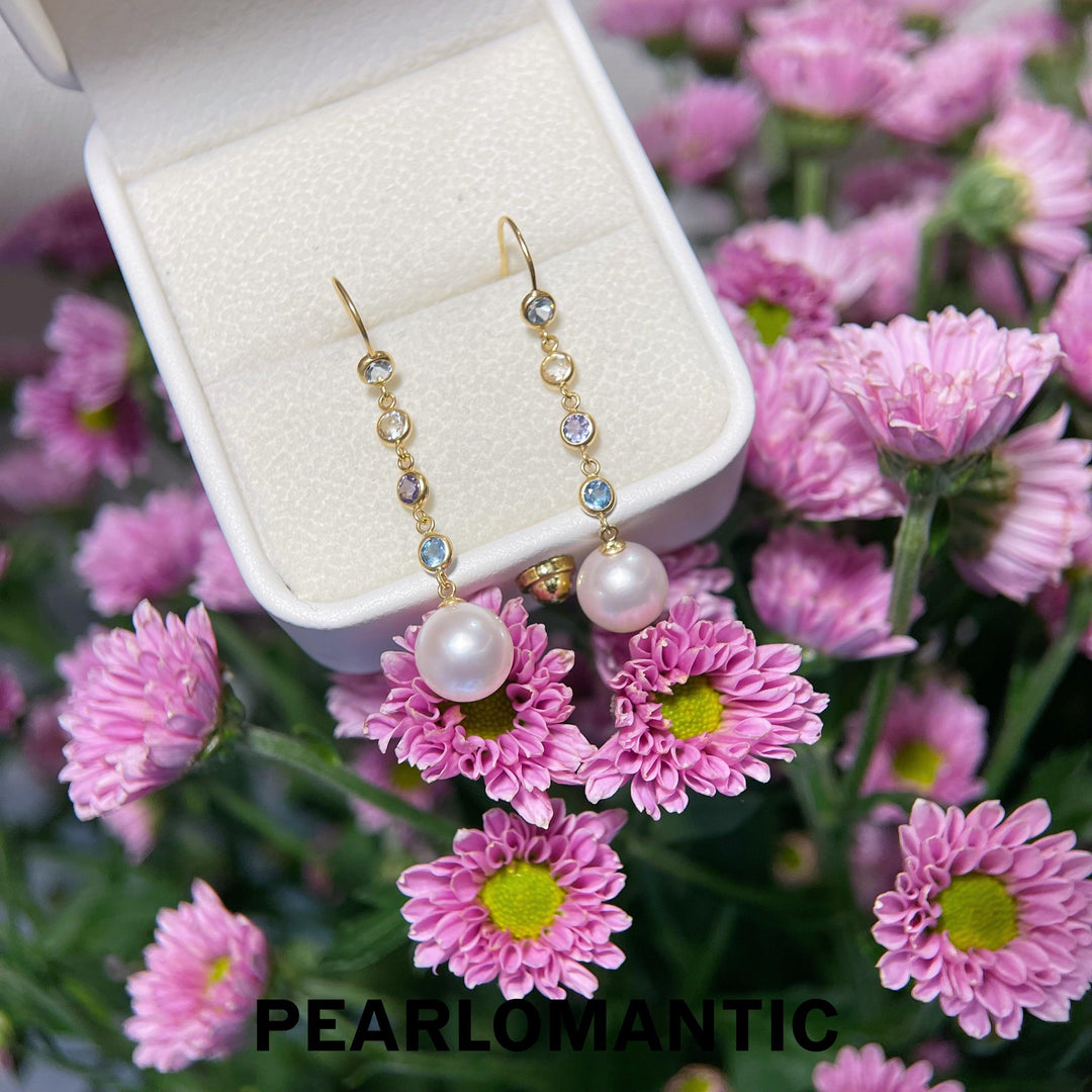 [Fine Jewelry] Akoya 8.5-9mm Pearl Colored Sapphire Cascade Pearl Earrings w/ 18k Gold