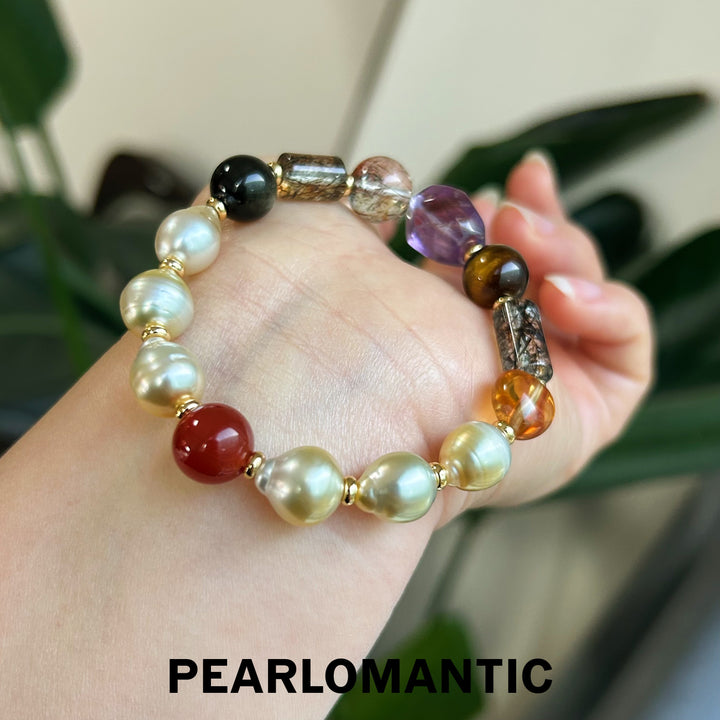 [Designer's Choice] South Sea Golden Baroque Pearl & Crystal Golden Ripple Bracelet (3)