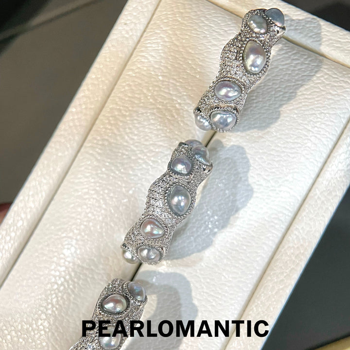 [Designer's Choice] Akoya Keshi Pearl Lustrous Pave-Set Textured S925 Adjustable Ring