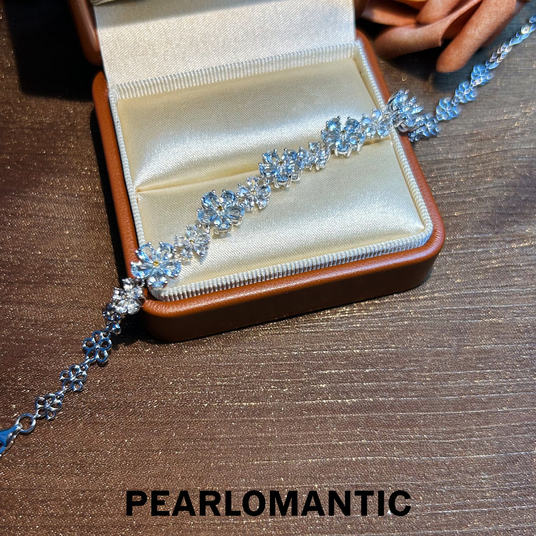 [Designer's Chocie] Azure Blossom Unique S925 Aquamarine Bracelet w/ S925 Silver