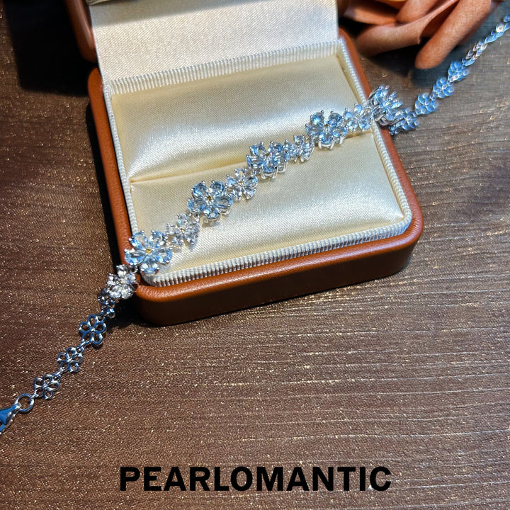 [Designer's Chocie] Azure Blossom Unique S925 Aquamarine Bracelet w/ S925 Silver