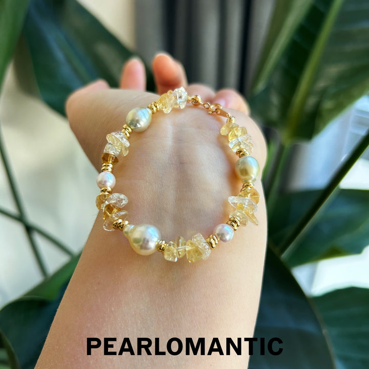 [Everyday Essentials] South Sea & Akoya Pearl Golden Sunbeam Bracelet w/ S925 Silver