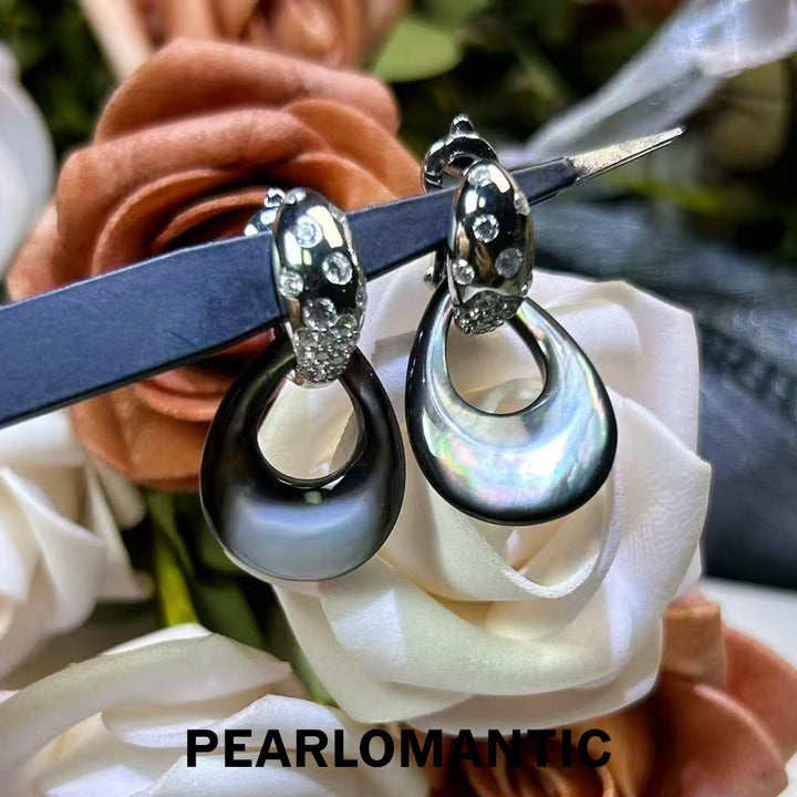 [618 Sale] Hand-Carved MOP Black Teardrop Convertible Earrings w/ S925 Silver