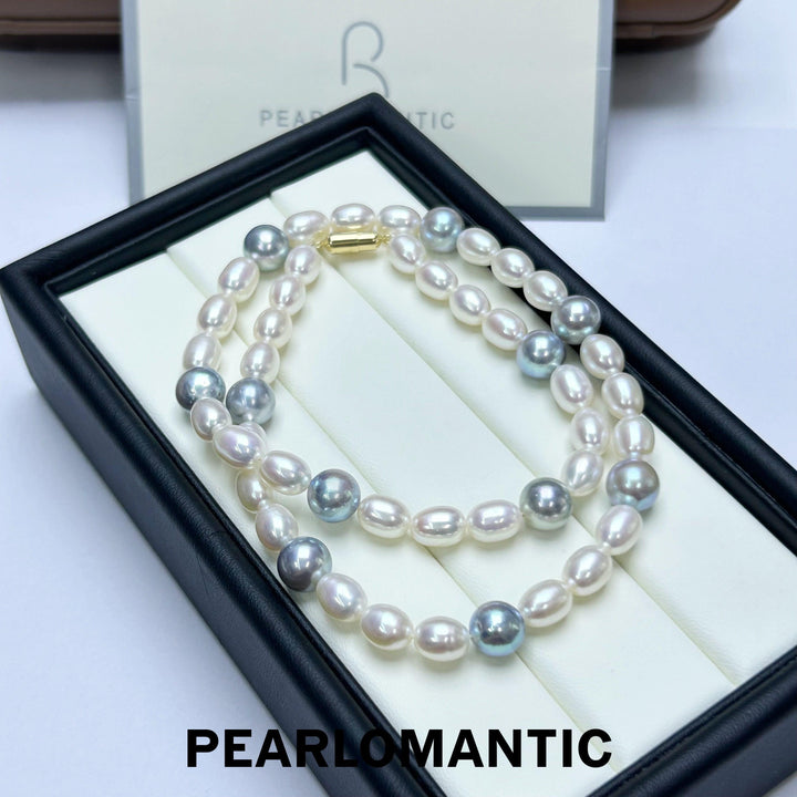 [Fine Jewelry] Akoya+Freshwater Pearl 8-9mm+5-6mm Transition Necklace w/ 18k Gold