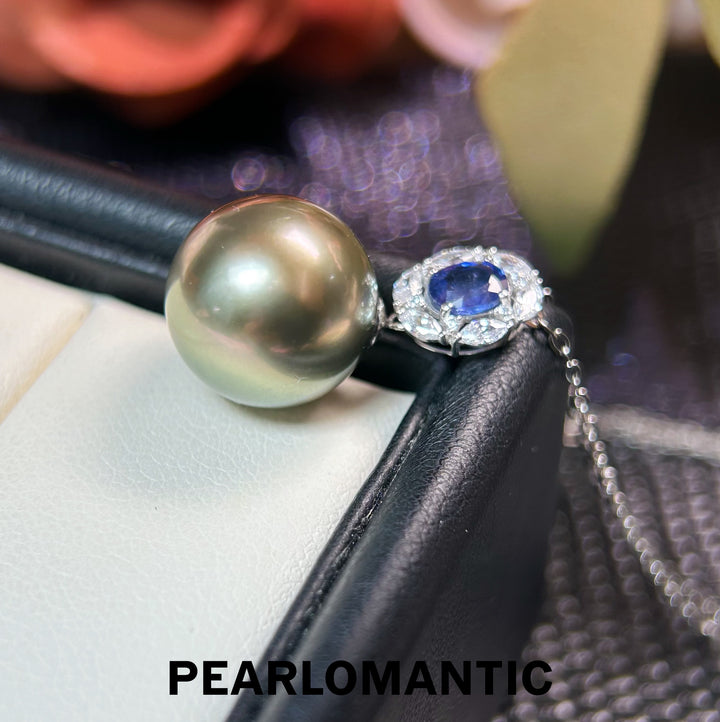 [Spring Sale] Mystic Galaxy Radiant 12.2mm Rare Color Black Pearl Necklace w/ Sapphire