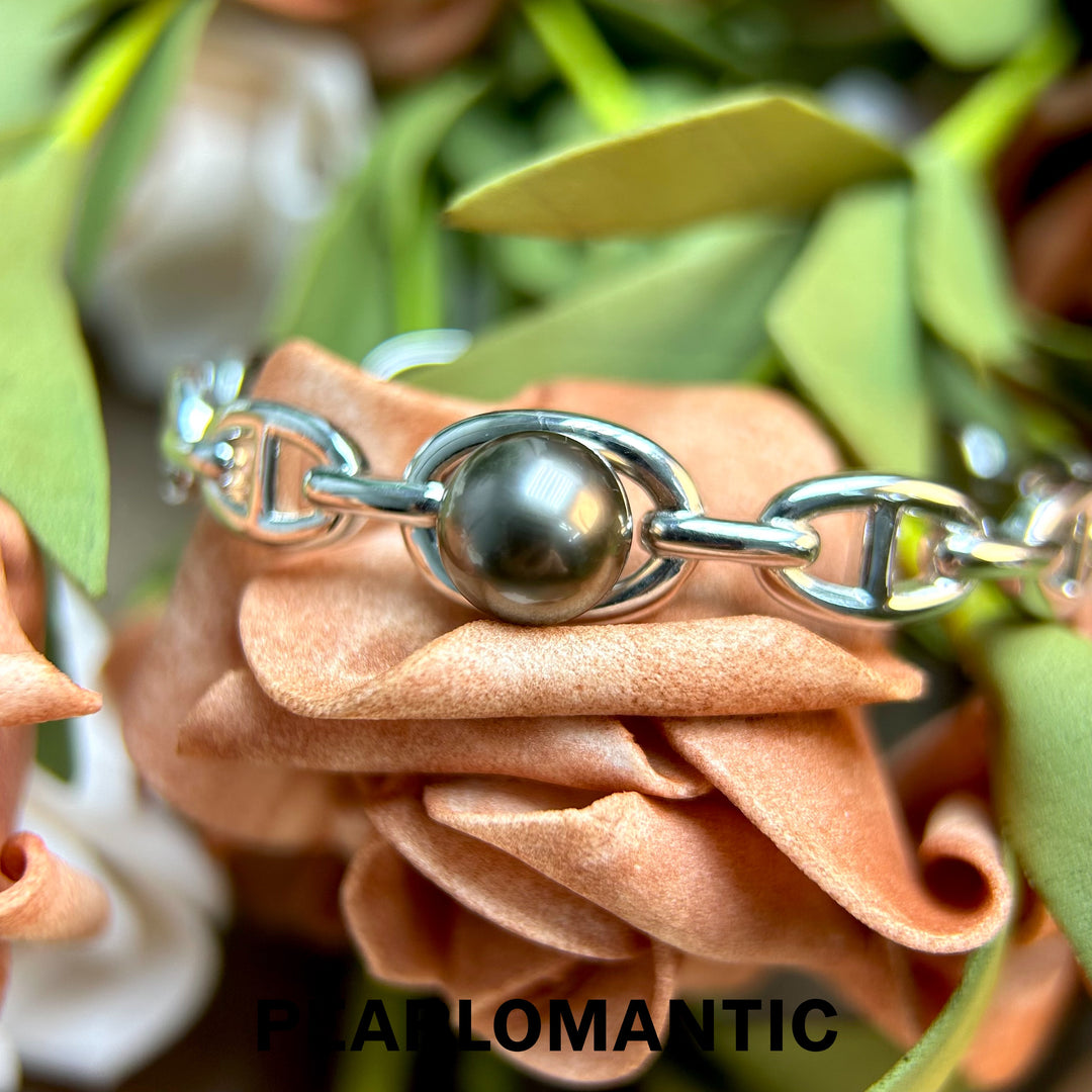 [Designer's Choice] Tahitian Black Pearl 9-10mm Smooth Surface Bracelet & S925 Silver