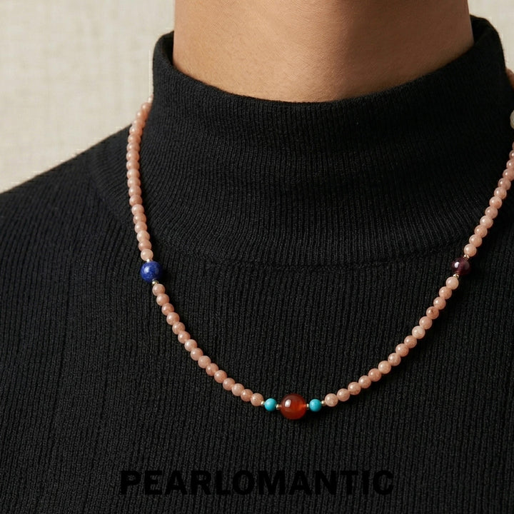 [Elección del diseñador] Pulsera multivuelta de ágata roja y cristal con brillo de atardecer único