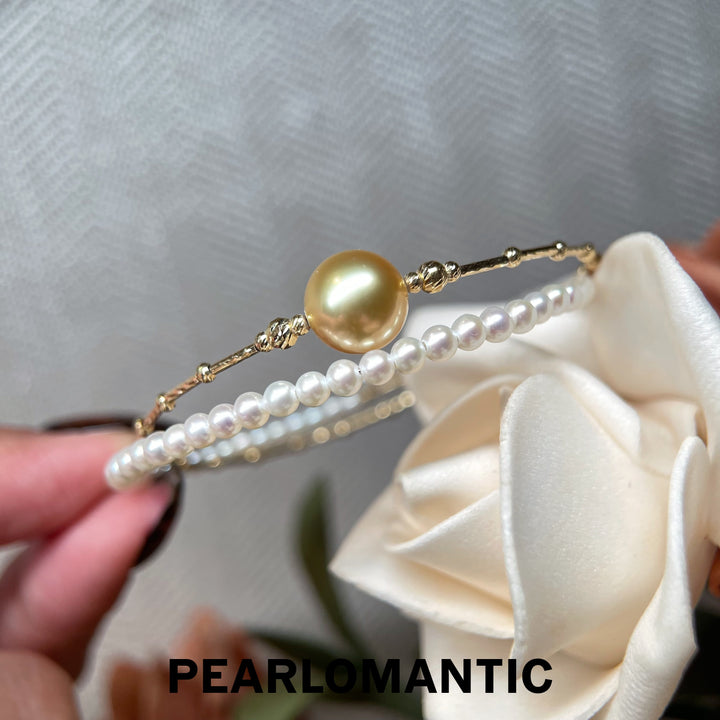 [Fine Jewelry] 18K Gold Double Layer Pearl Bracelet w/ Golden South Sea Pearl