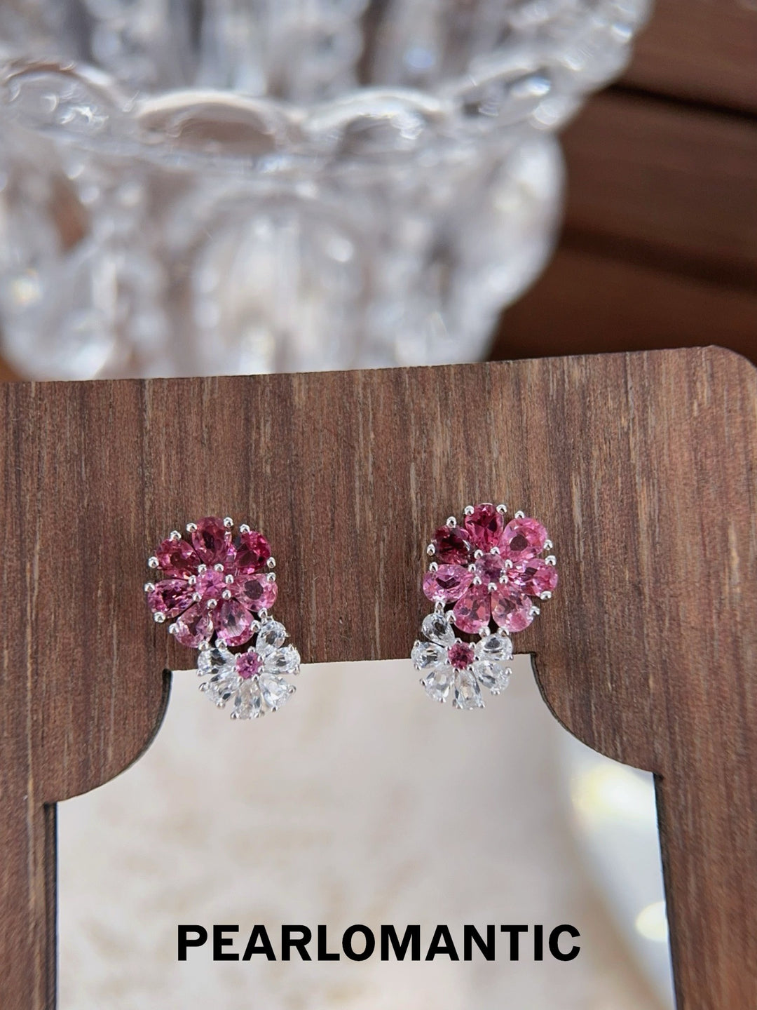 [618 Sale] Natural Tourmaline Gradient Double Flower Stud Earrings