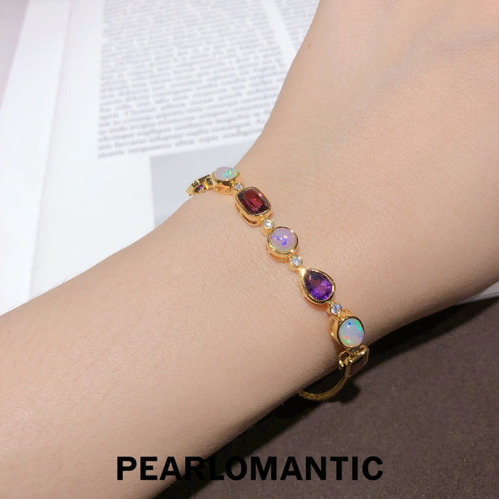 [Designer's Choice] Exquisite S925 Multigem Bracelet 1.5ct Opal, 1.3ct Amethyst, 2.7ct Garnet