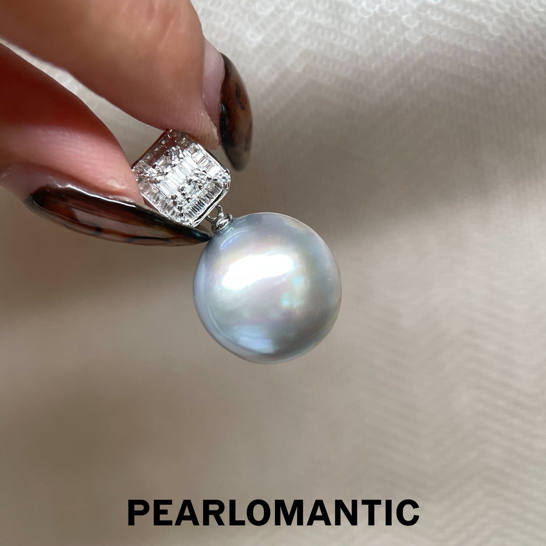 [618 Sale] 15mm Silver Blue Mabe Pearl Square Halo Earrings w/ S925 Silver