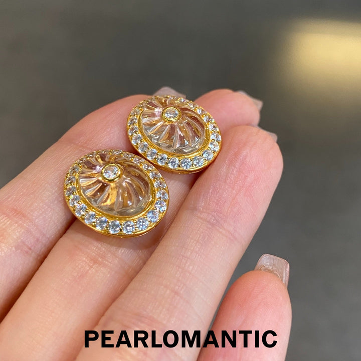 [Designer’s Choice] Golden Spiral S925 Gold-Plated White Quartz &amp; Zirconia Stud Earrings