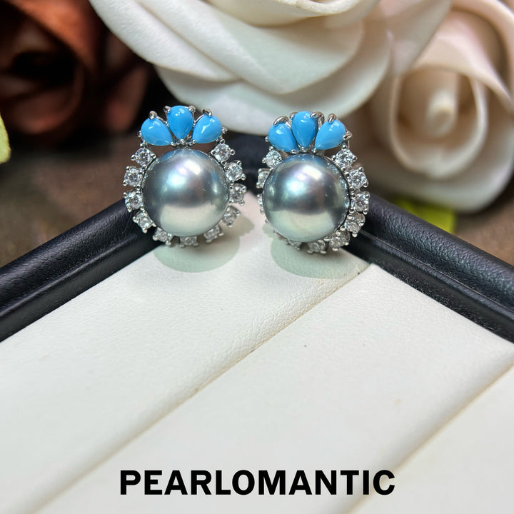 [Designer’s Choice] Ocean Bloom 10–11mm 4A Tahitian Pearl Floral Halo Stud Earrings