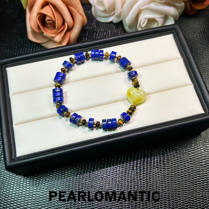 [Everyday Essentials] Soulful Echoes Radiant Beeswax Heart &amp; Tiger’s Eye Bracelet w/ S925 Silver