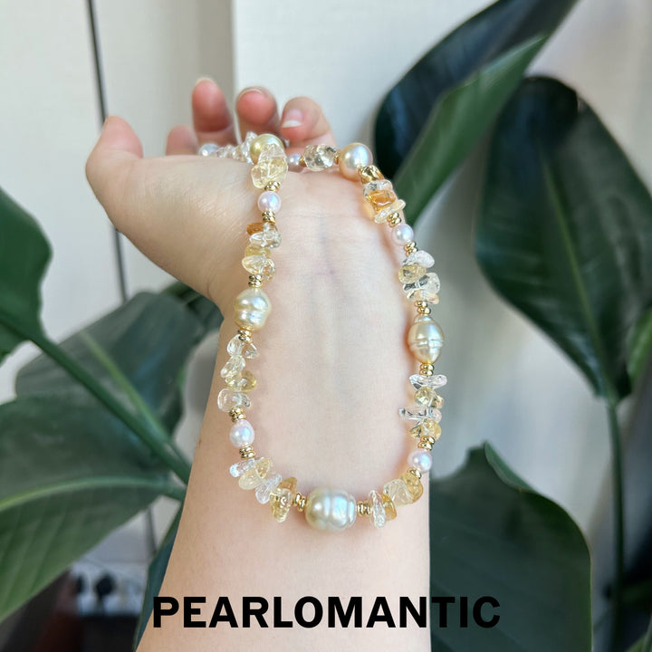 [Designer's Choice] Tri-Pearls One-of-Kind Golden Sunlight Adjustable Necklace w/ Silver