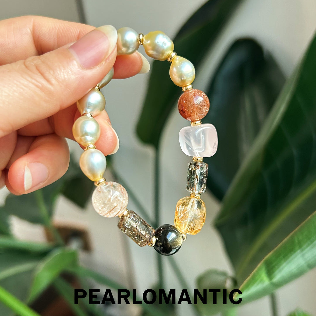 [Designer's Choice] South Sea Golden Baroque Pearl & Crystal Golden Ripple Bracelet (1)