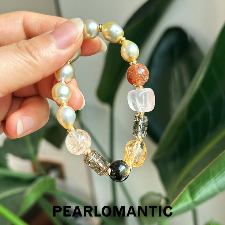 [Designer's Choice] South Sea Golden Baroque Pearl & Crystal Golden Ripple Bracelet (1)