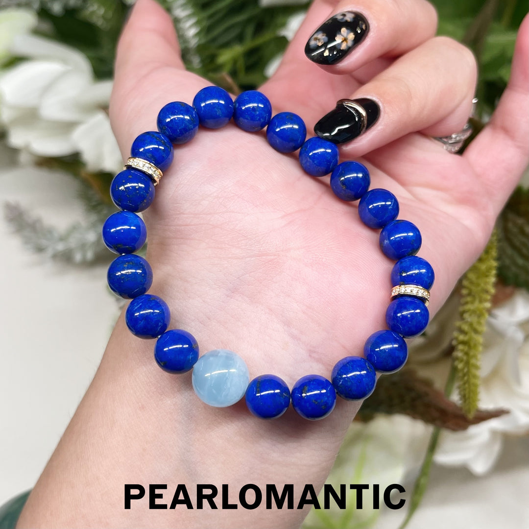 [Designer’s Choice] Royal Ice Top Level Lapis Lazuli &amp; Aquamarine Bead Bracelet 8–10mm