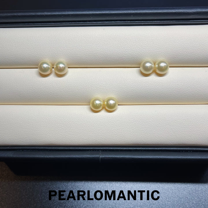 [Fine Jewelry] Akoya Natural Queen Color 7-7.5mm Earring Stud Excellent Luster w/ 18k Gold