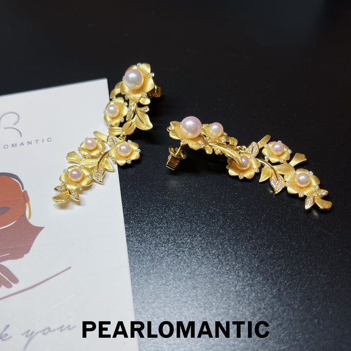 [Designer’s Choice] Akoya Pearl 3-7mm Buccellati Style Blooming Design Earrings w/ S925 & Gold Plated