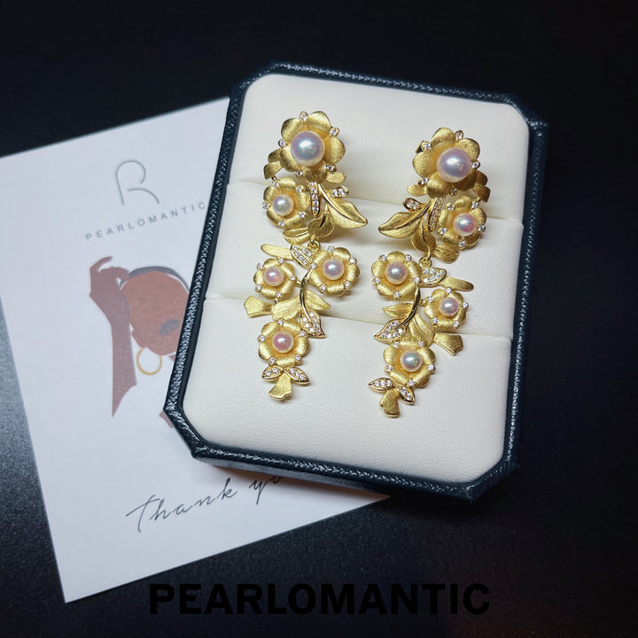 [Designer’s Choice] Akoya Pearl 3-7mm Buccellati Style Blooming Design Earrings w/ S925 & Gold Plated