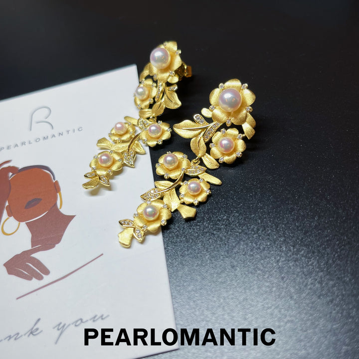 [Designer’s Choice] Akoya Pearl 3-7mm Buccellati Style Blooming Design Earrings w/ S925 & Gold Plated
