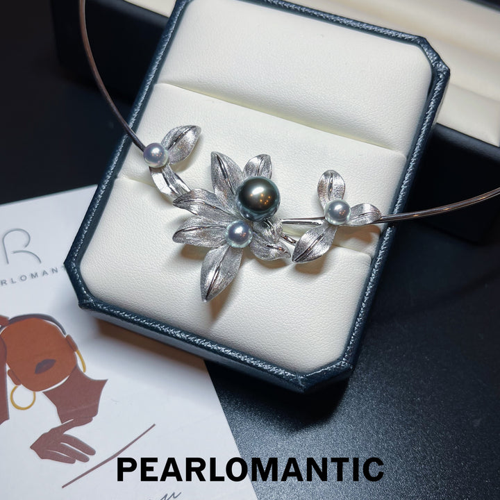 [Fine Jewelry] Tahitian Black Pearl + Akoya Madama Pearl 5-10mm Silver Collar