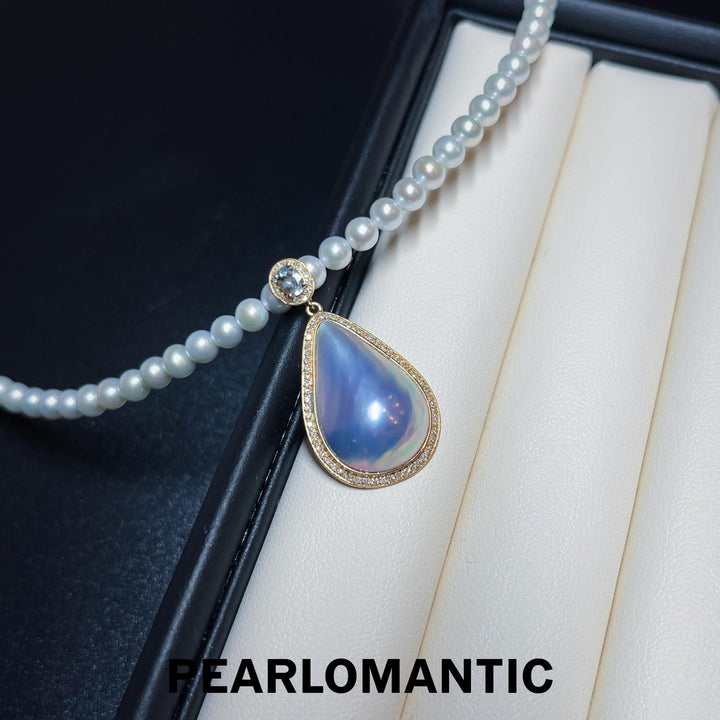[Fine Jewelry] Diamond + Aquamarine + Japan Mabe Pearl 13*18mm All-purpose Pendant w/ 18k Gold