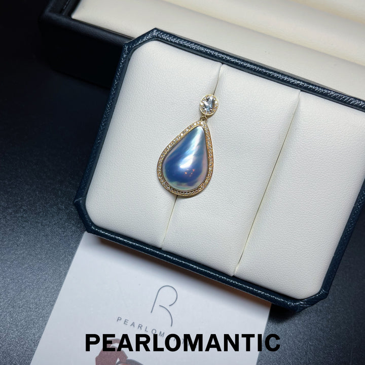 [Fine Jewelry] Diamond + Aquamarine + Japan Mabe Pearl 13*18mm All-purpose Pendant w/ 18k Gold